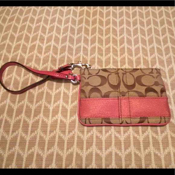 Coach Handbags - EUC Coach Signature Stripe Wristlet (Pink)